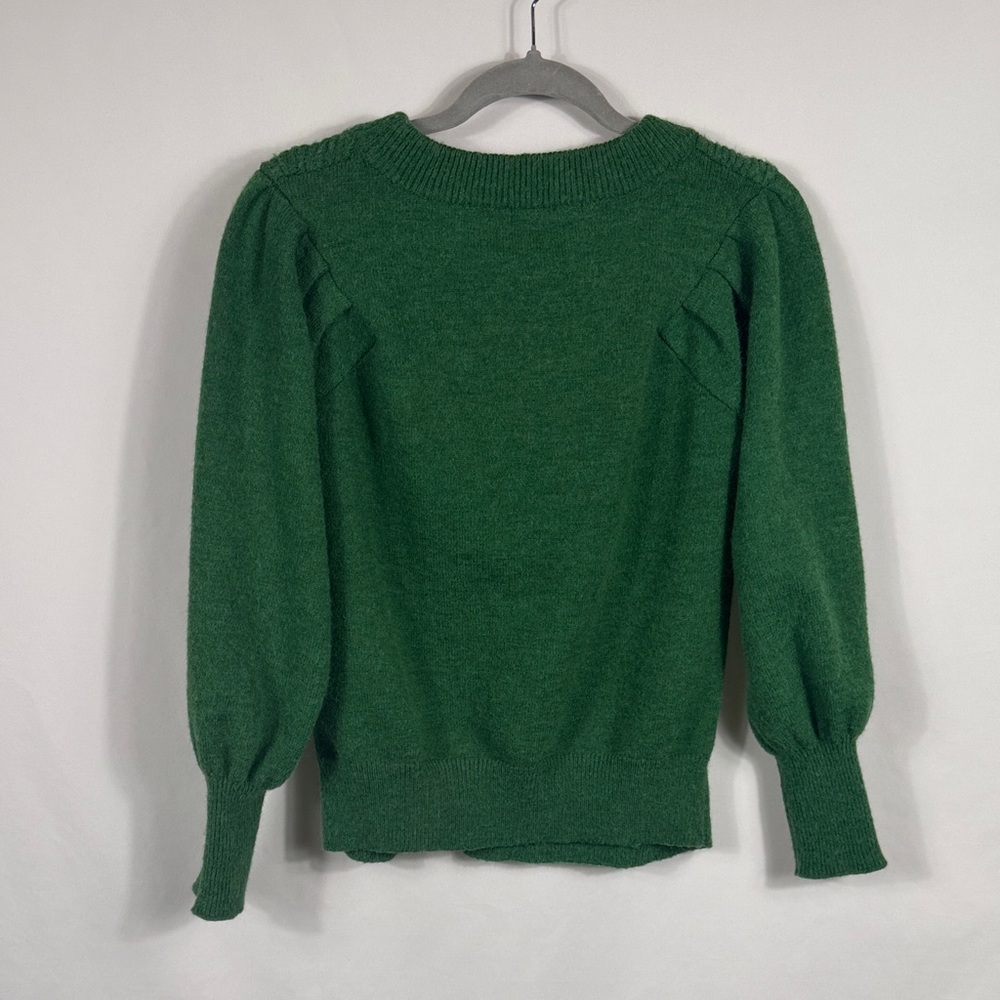 Deluc Emerald Green Crew Neck Sweater. Womens Size M. Pleats. Puff sleeves - Picture 4 of 6